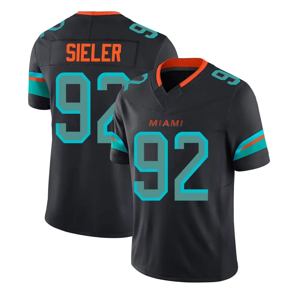 Tocy M.Dolphins #92 Zach Sieler Player Black Limited Pitch Rivalries Collection Home Game Stitched Jerseys