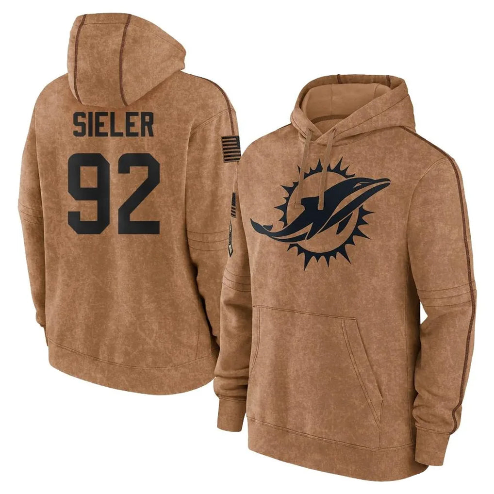 Tocy M.Dolphins #92 Zach Sieler Player Brown Salute to Service Hoodies Limited Game Stitched Jerseys