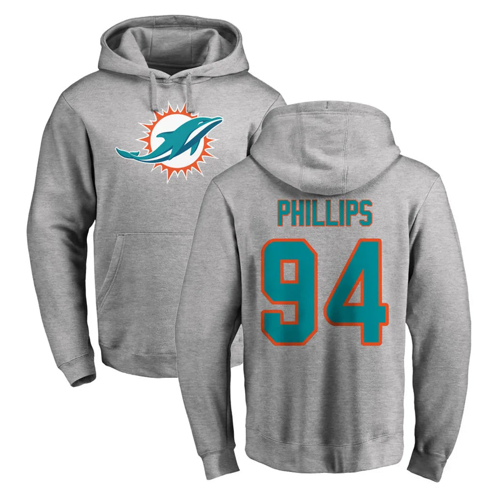 Tocy M.Dolphins #94 Jordan Phillips Player Gray LOGO Pullover Hoodies Limited Stitched Jerseys