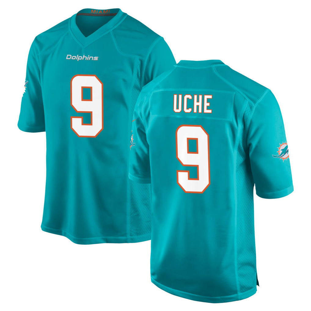 Tocy M.Dolphins #9 Joshua Uche Player Aqua Home Game Stitched Jerseys