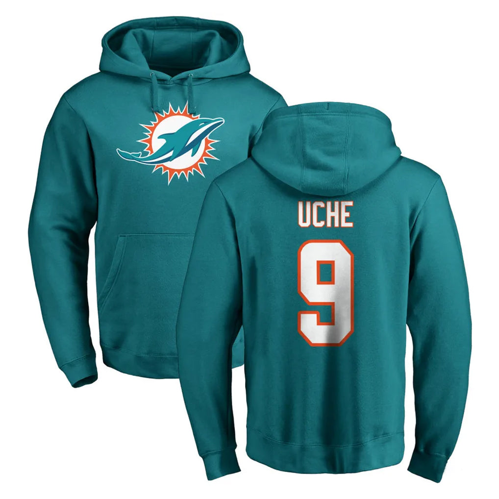 Tocy M.Dolphins #9 Joshua Uche Player Aqua LOGO Pullover Hoodies Limited Stitched Jerseys