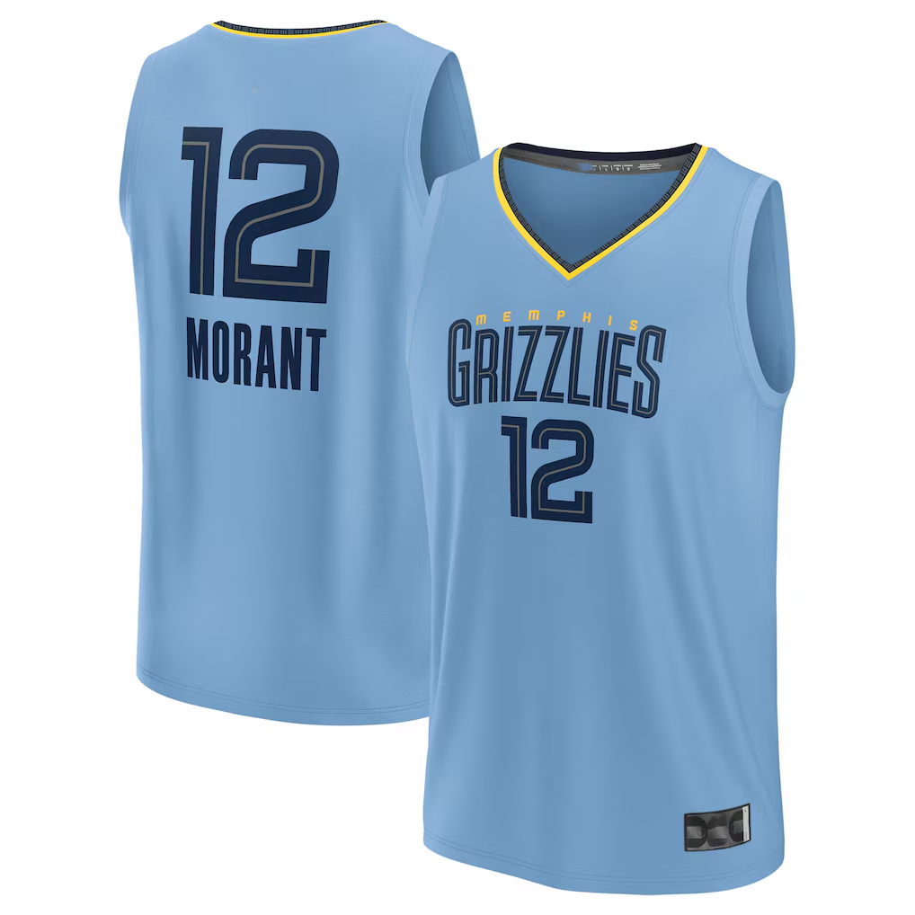 tocy M.Grizzlies #12 Ja Morant Light Blue Fast Break Replica Player Stitched Jerseys- Statement Edition