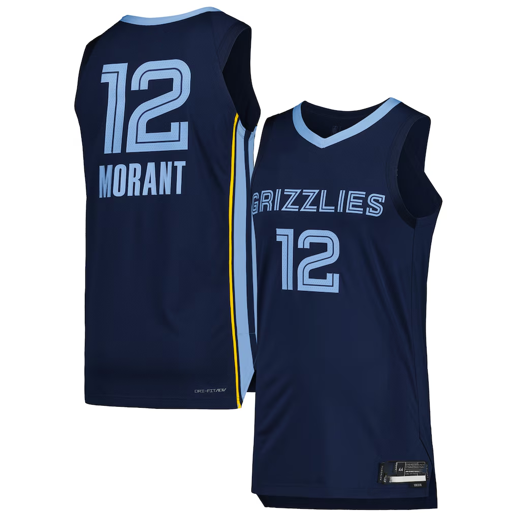 tocy M.Grizzlies #12 Ja Morant Navy Authentic Stitched Jerseys- Icon Edition