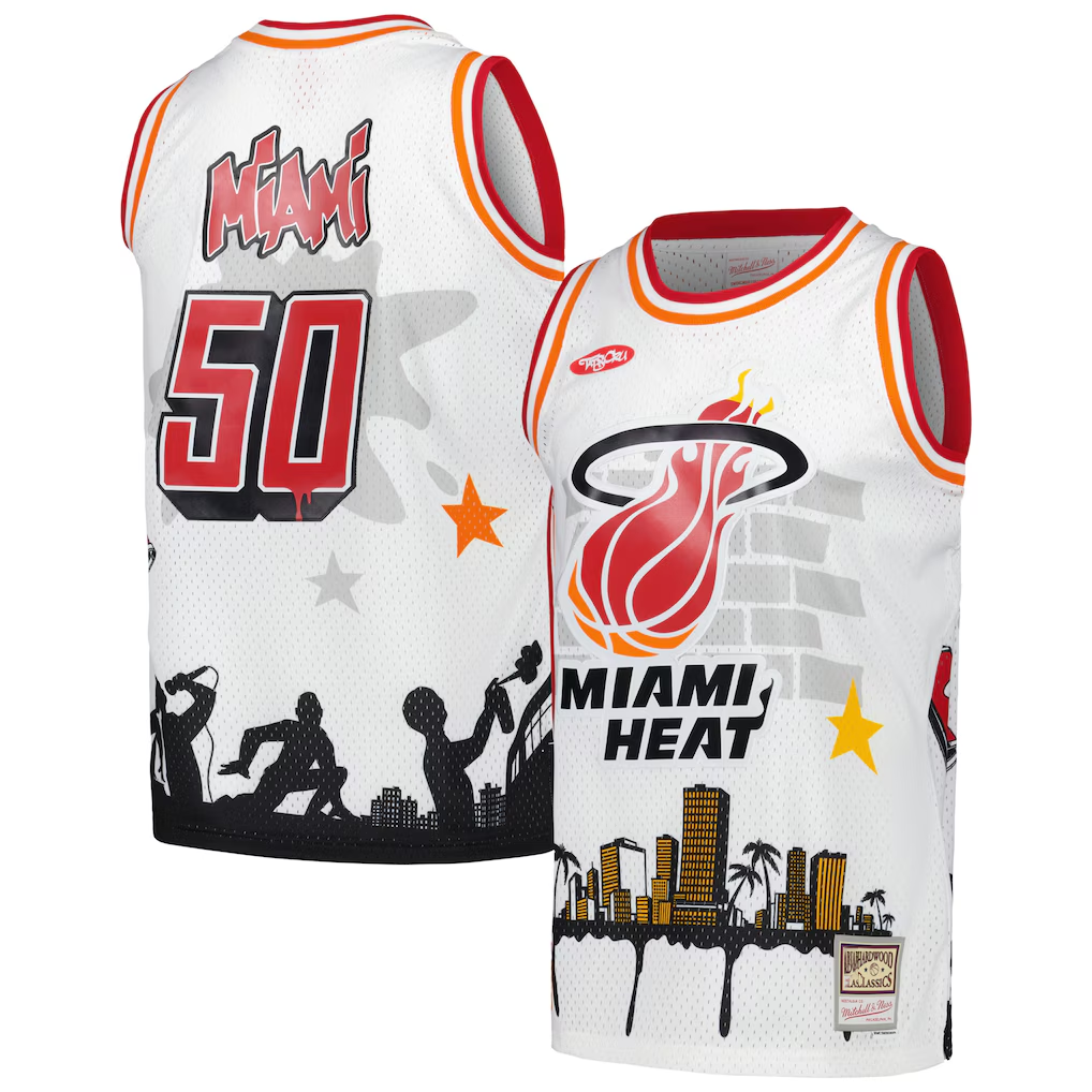 tocy M.Heat Mitchell & Ness x Tats Cru White Hardwood Classics Fashion Jerseys