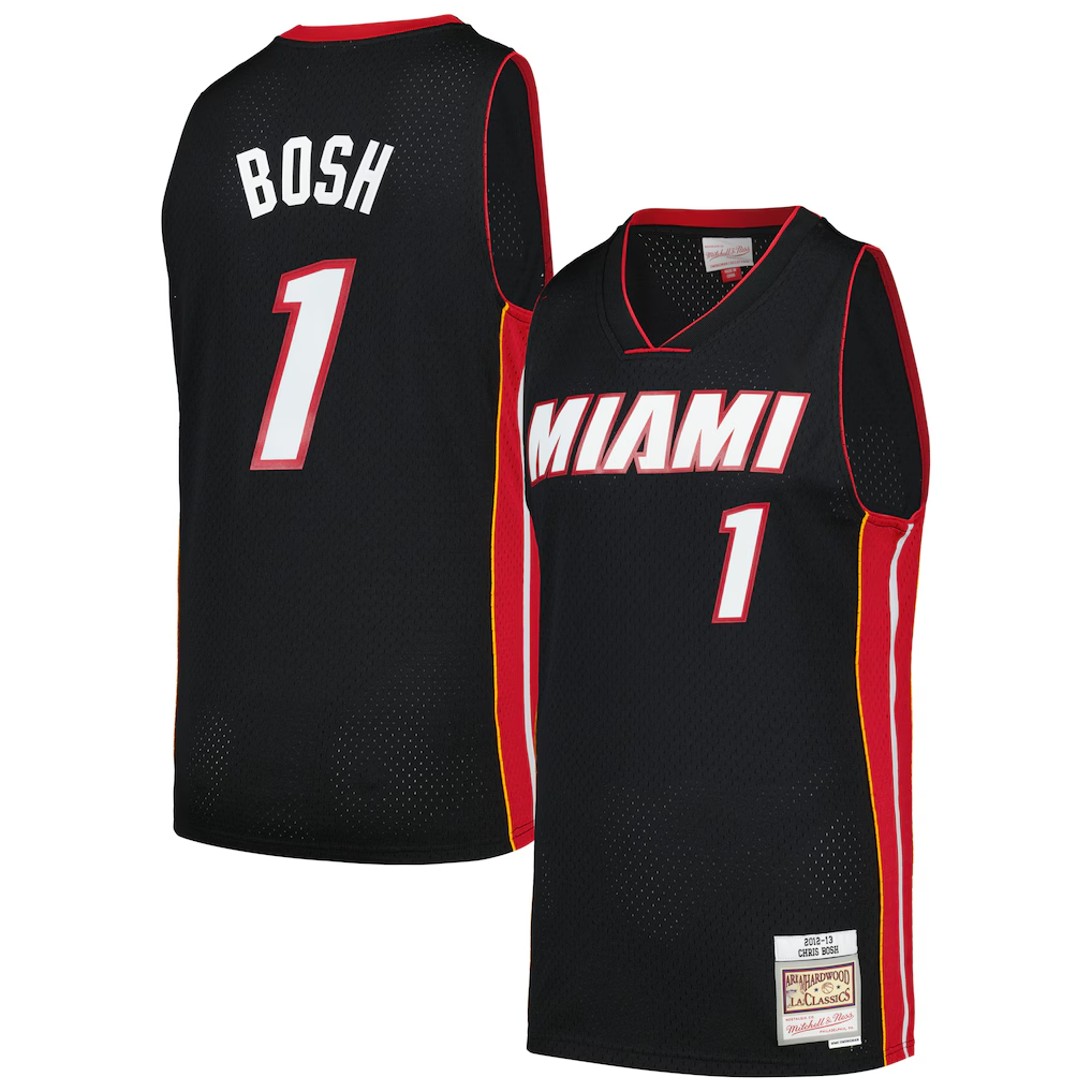 tocy M.Heat #1 Chris Bosh Mitchell & Ness Black 2012-13 Hardwood Classics Swingman Jerseys