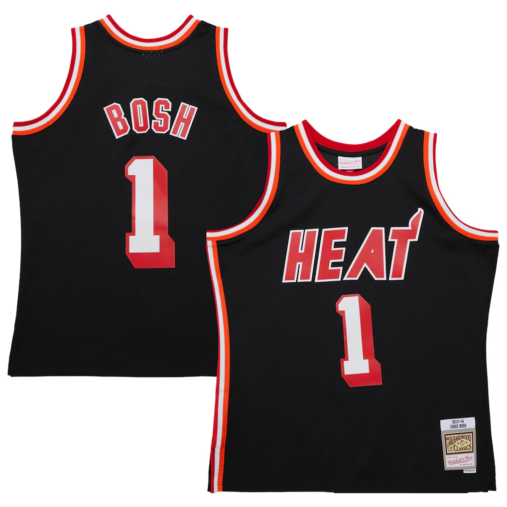 tocy M.Heat #1 Chris Bosh Mitchell & Ness Black 2013-14 Hardwood Classics Swingman Jerseys