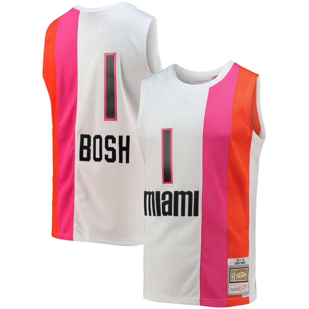 tocy M.Heat #1 Chris Bosh Mitchell & Ness White 2011-12 Hardwood Classics Swingman Jerseys