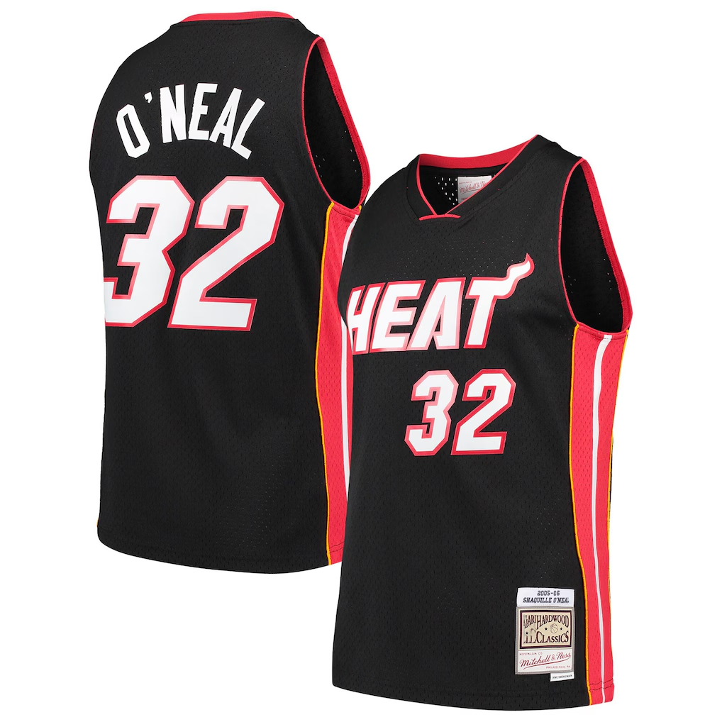 tocy M.Heat #32 Shaquille O'Neal Mitchell & Ness Black Hardwood Classics Swingman Jerseys