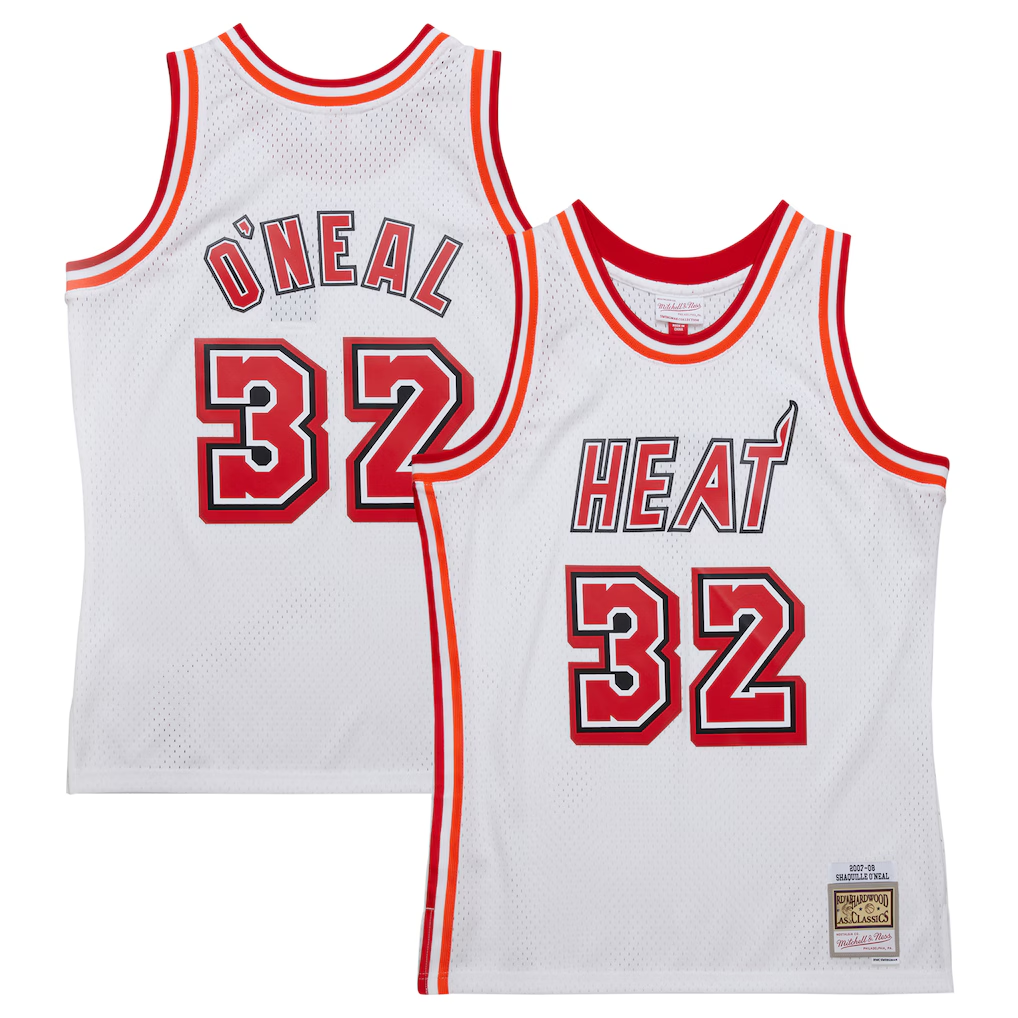 tocy M.Heat #32 Shaquille O'Neal Mitchell & Ness White 2007-2008 Hardwood Classics Swingman Jerseys