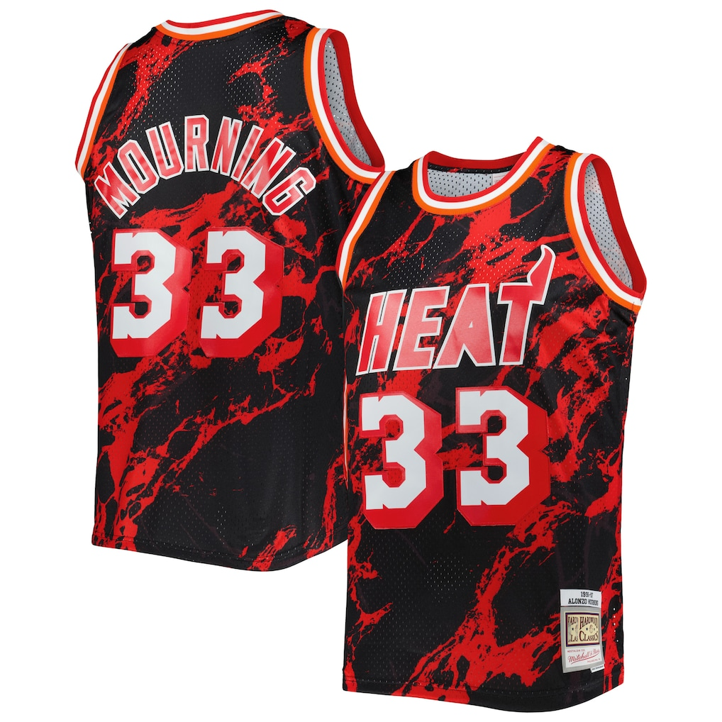 tocy M.Heat #33 Alonzo Mourning Mitchell & Ness Black 1996-1997 Hardwood Classics Marble Swingman Jerseys