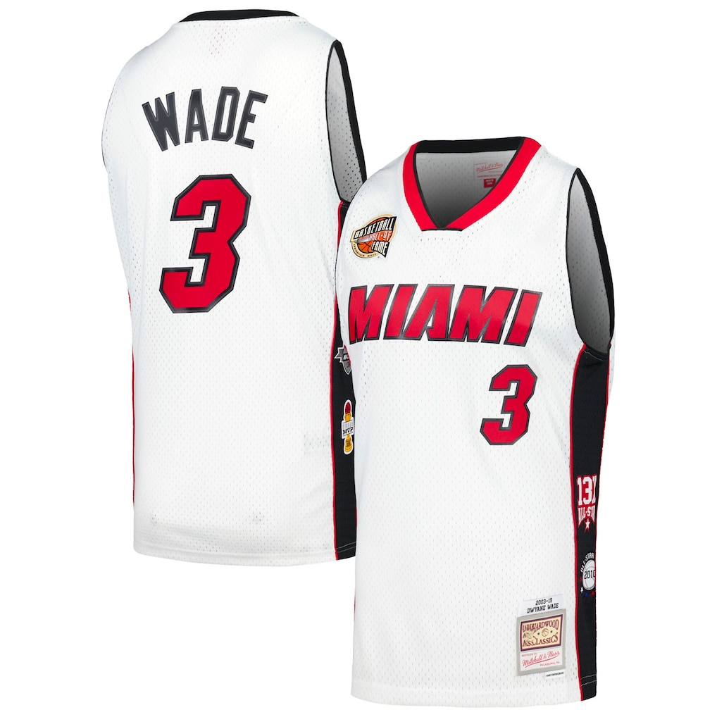 tocy M.Heat #3 Dwyane Wade Mitchell & Ness White Hall of Fame Class of 2023 Throwback Swingman Jerseys