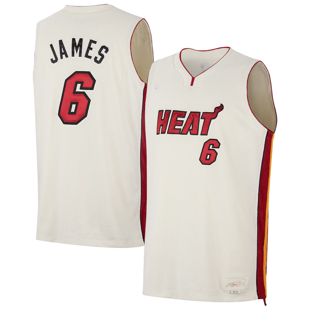 tocy M.Heat #6 LeBron James Cream Forever King Reserve Authentic Jerseys