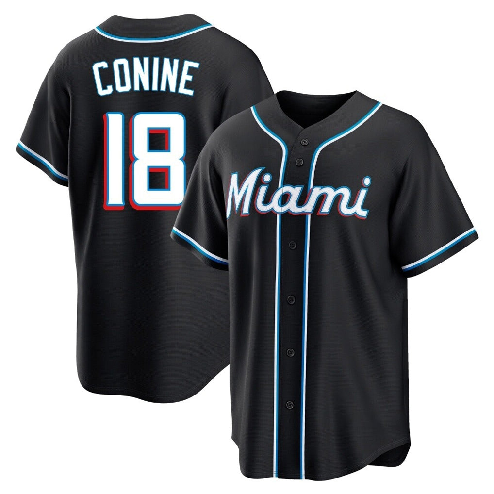 tocy M.Marlins #18 Griffin Conine Player Black Fashion Out Home Game Stitched Jerseys