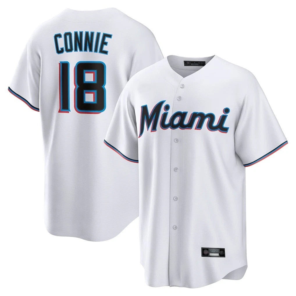 tocy M.Marlins #18 Griffin Conine Player White Home Game Stitched Jerseys