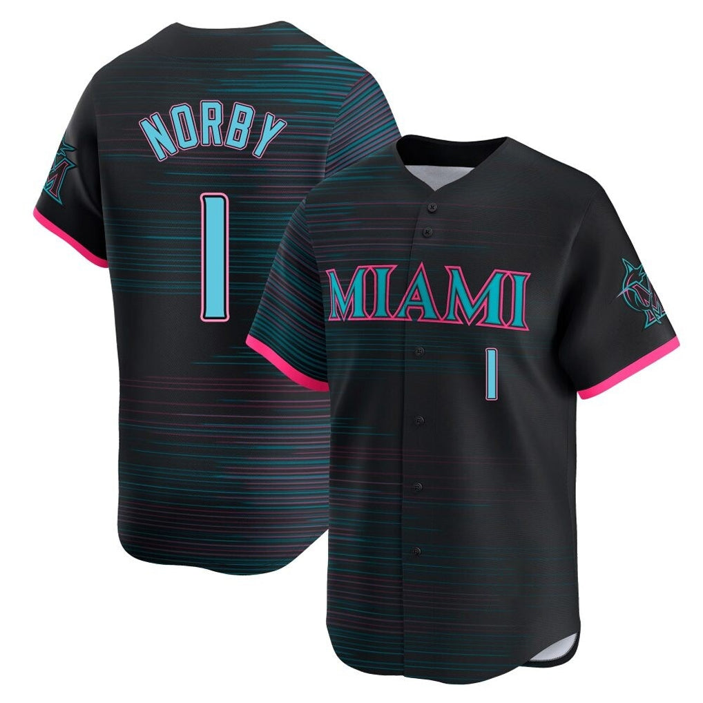 tocy M.Marlins #1 Connor Norby Player Black City Connect Home Limited Stitched Jerseys
