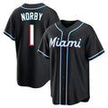 tocy M.Marlins #1 Connor Norby Player Black Fashion Out Home Game Stitched Jerseys