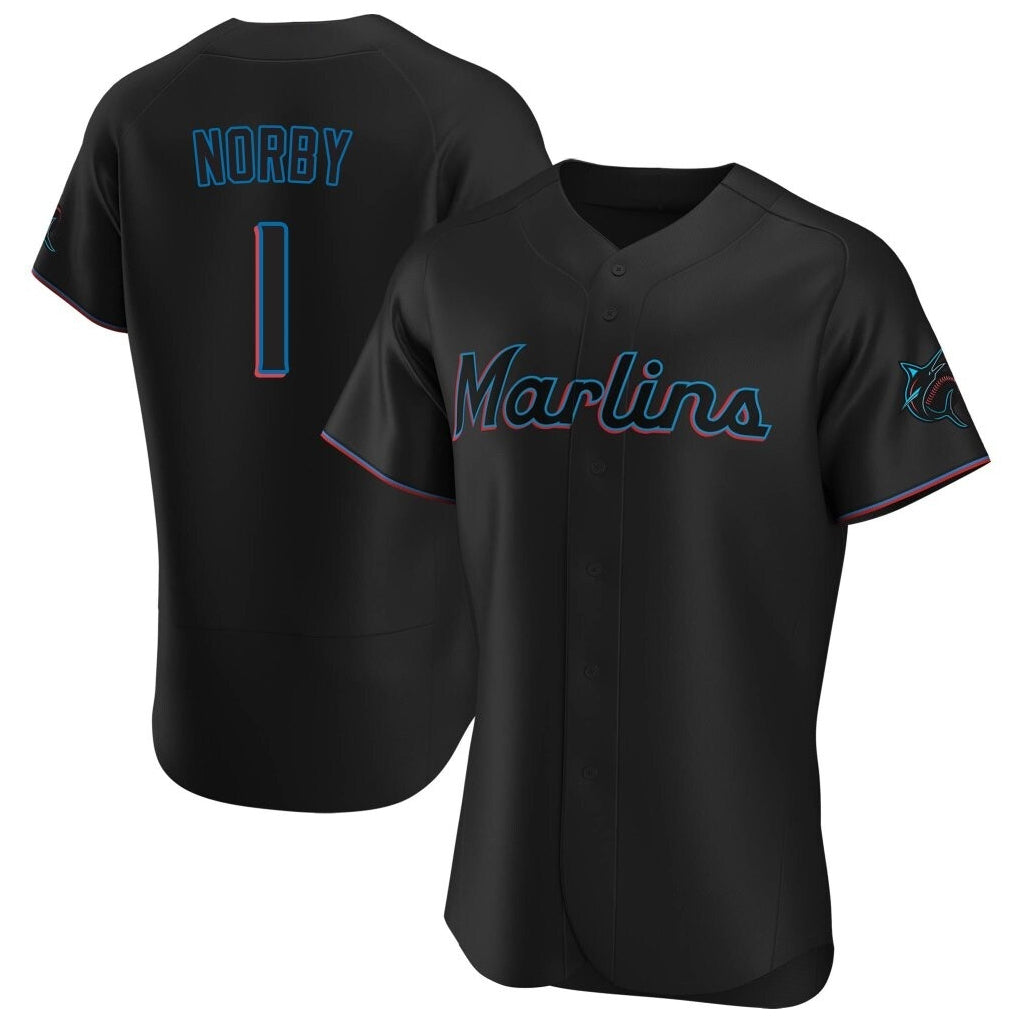 tocy M.Marlins #1 Connor Norby Player Black Home Limited Elite Stitched Jerseys