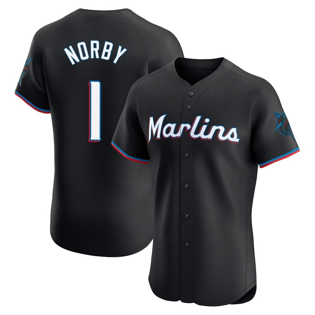 tocy M.Marlins #1 Connor Norby Player Black Vapor Home Limited Elite Stitched Jerseys