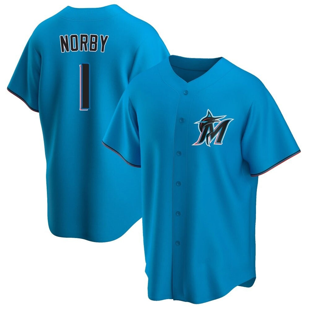 tocy M.Marlins #1 Connor Norby Player Blue Home Game Stitched Jerseys