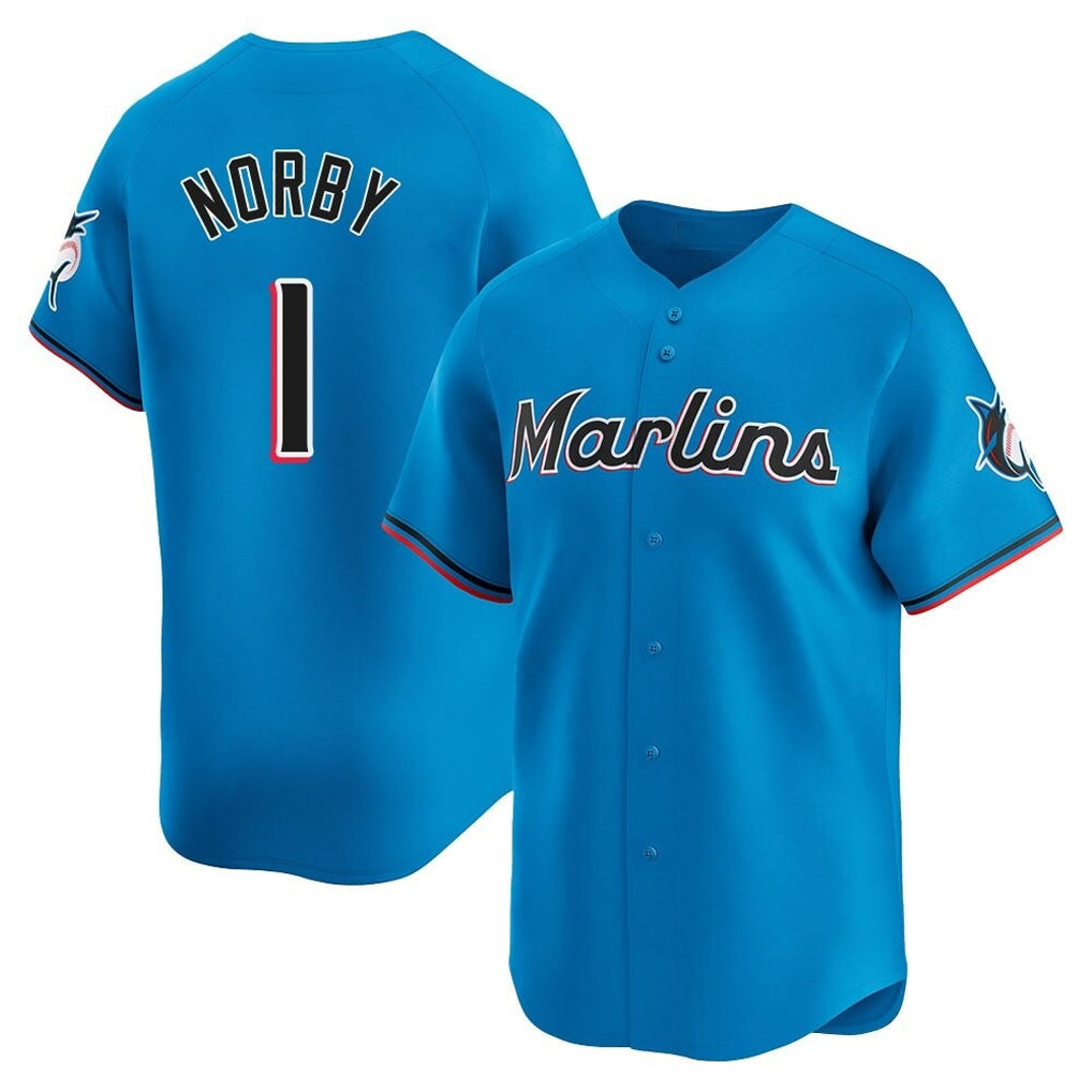 tocy M.Marlins #1 Connor Norby Player Blue Home Limited Stitched Jerseys
