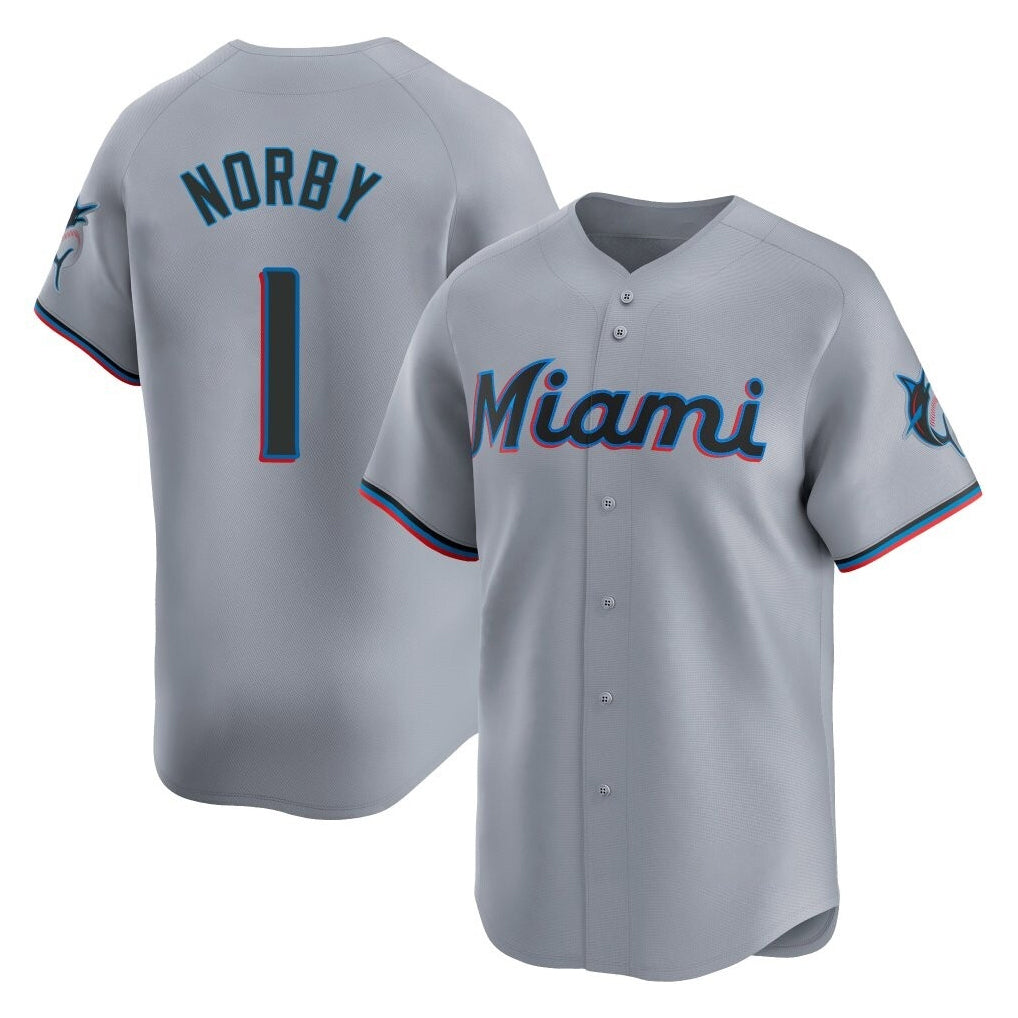 tocy M.Marlins #1 Connor Norby Player Gray Home Limited Stitched Jerseys