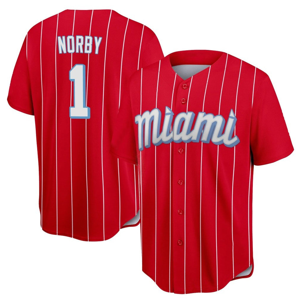 tocy M.Marlins #1 Connor Norby Player Red City Connect Home Game Stitched Jerseys