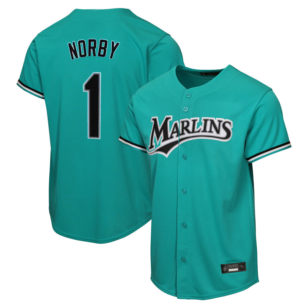 tocy M.Marlins #1 Connor Norby Player Teal  Home Game Stitched Jerseys