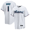 tocy M.Marlins #1 Connor Norby Player White  Home Game Stitched Jerseys