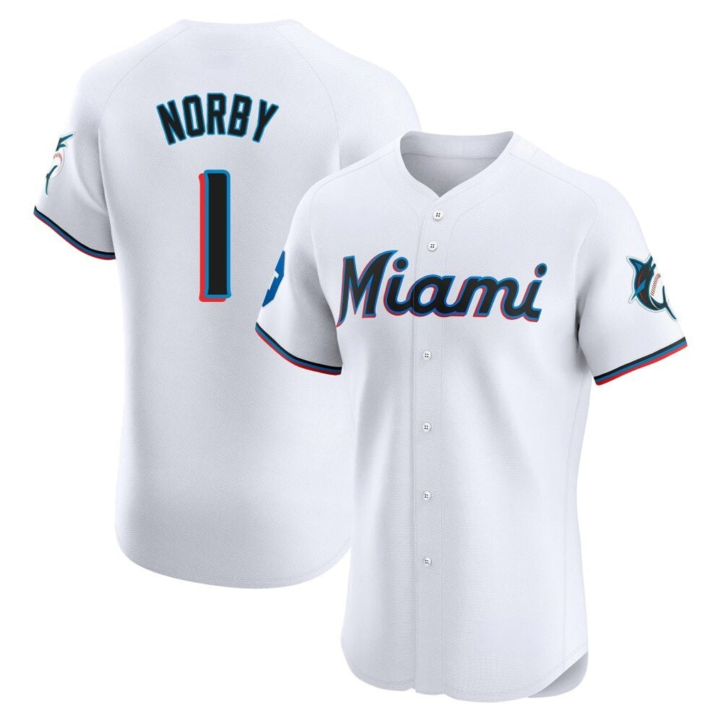 tocy M.Marlins #1 Connor Norby Player White Home Limited Elite Stitched Jerseys