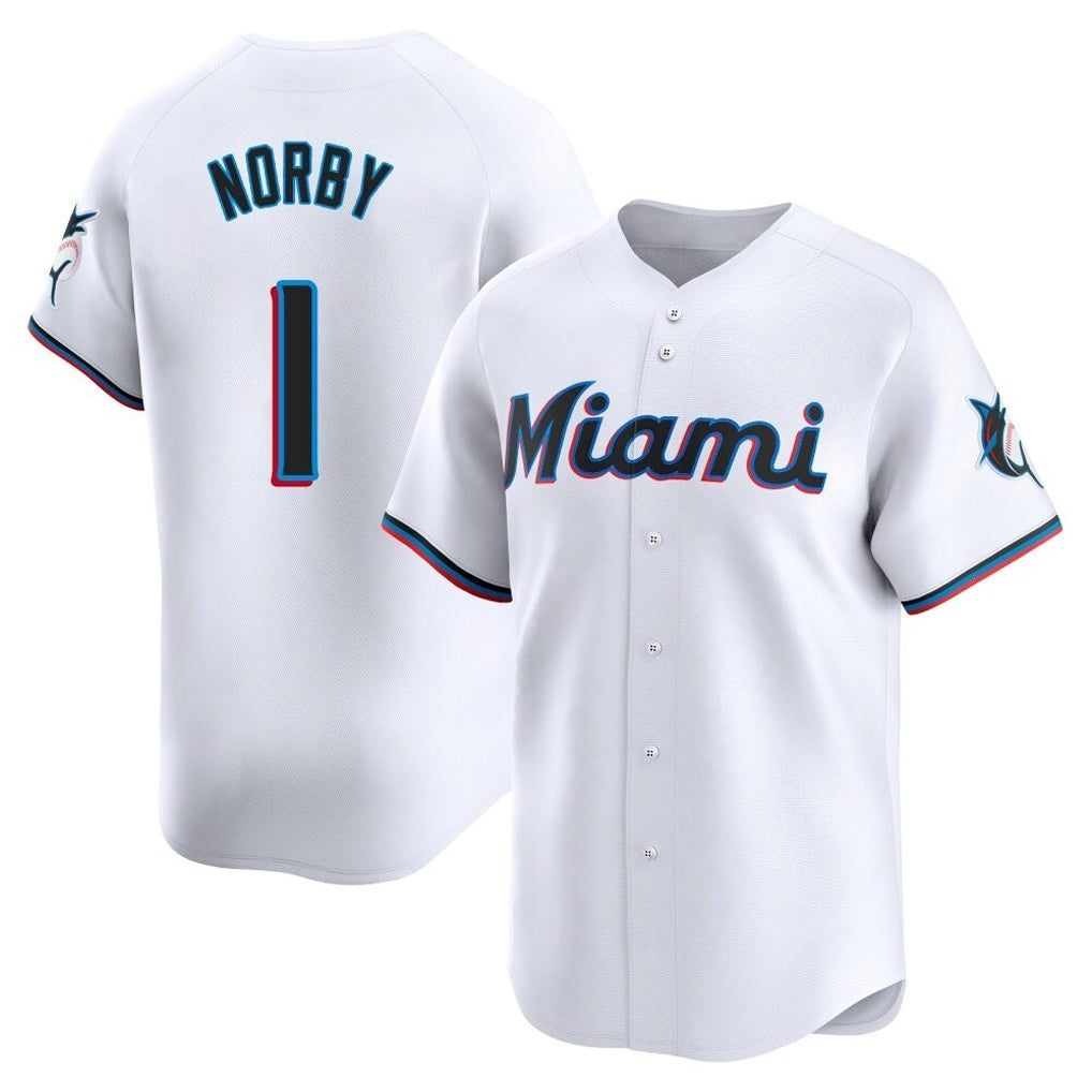 tocy M.Marlins #1 Connor Norby Player White Home Limited Stitched Jerseys