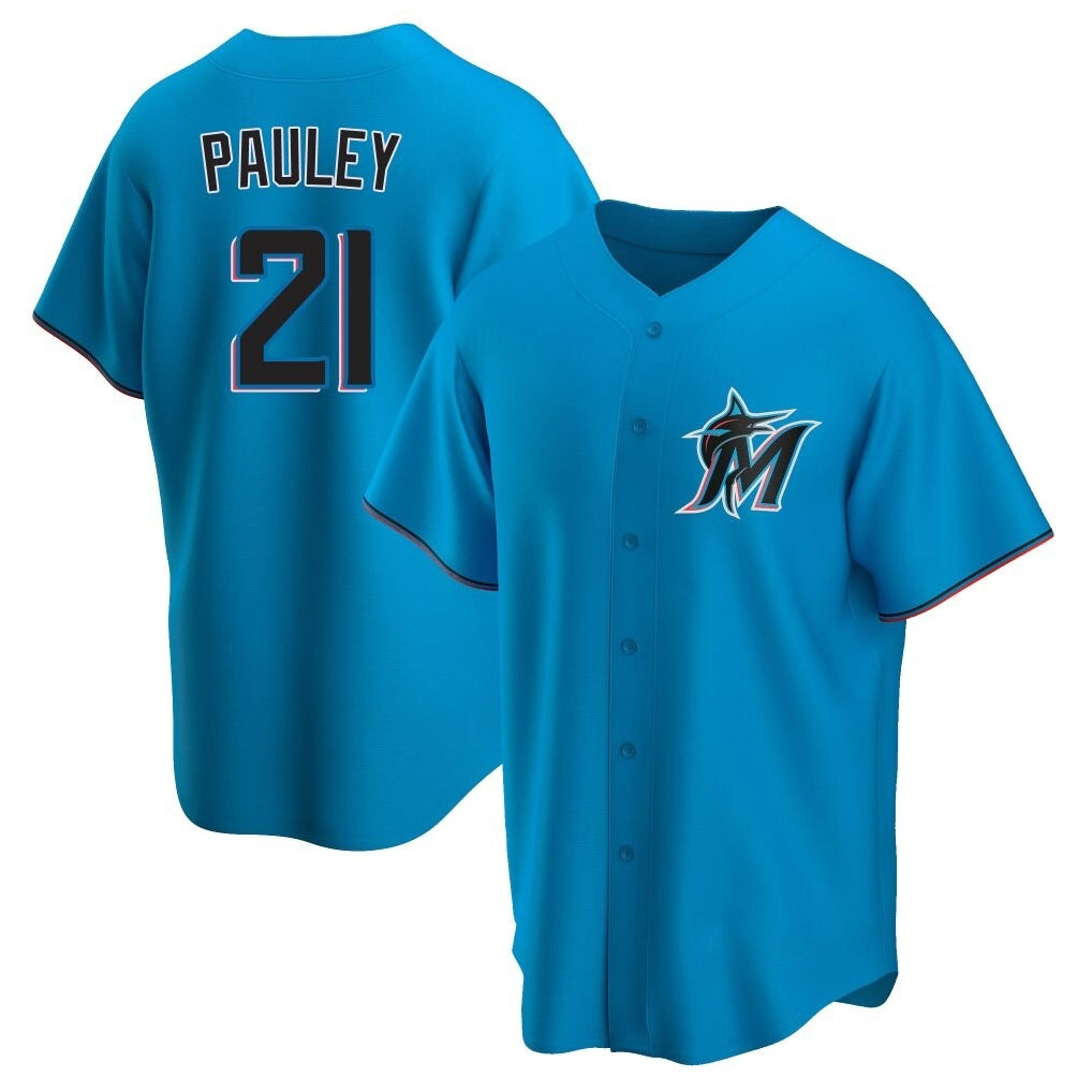 tocy M.Marlins #21 Graham Pauley Player Blue Home Game Stitched Jerseys
