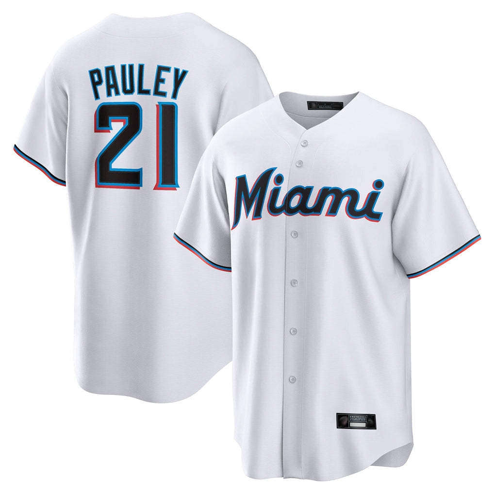 tocy M.Marlins #21 Graham Pauley Player White  Home Game Stitched Jerseys