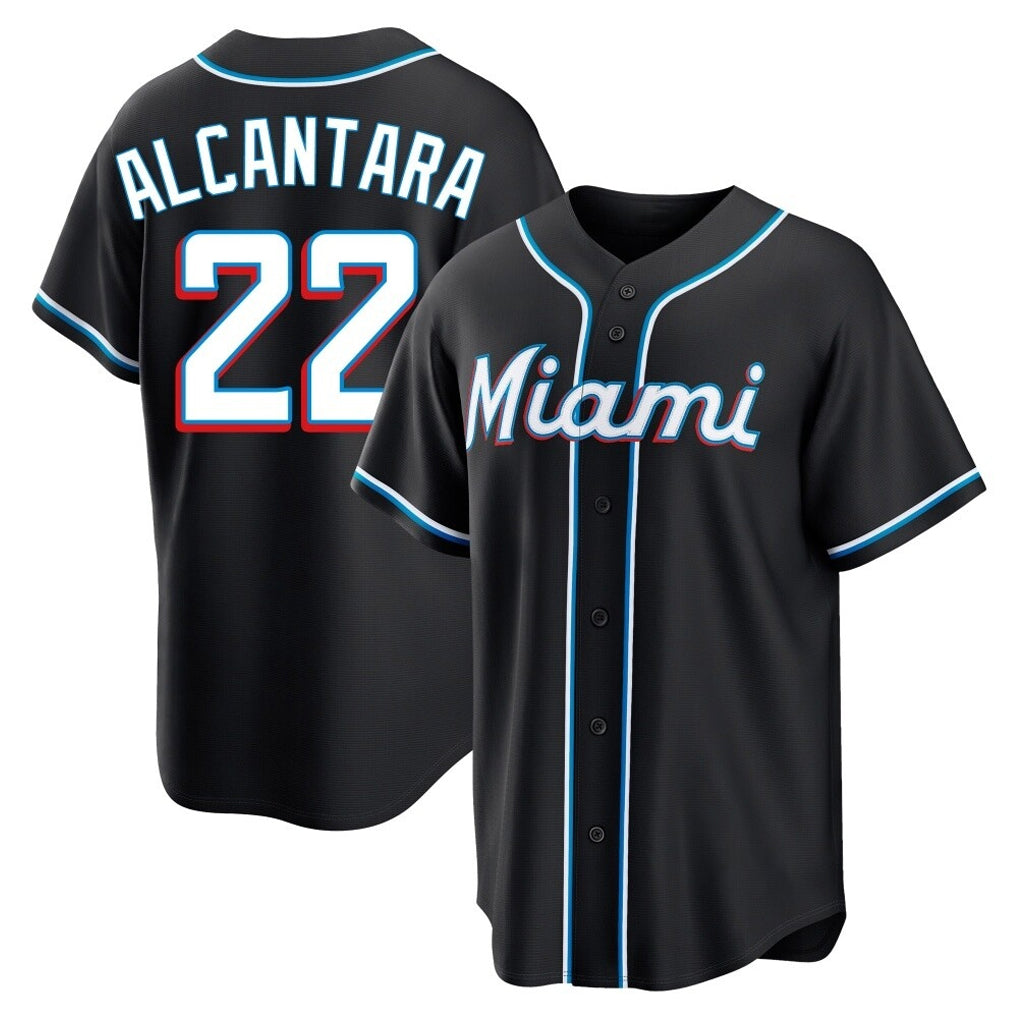 tocy M.Marlins #22 Sandy Alcantara Player Black Fashion Out Home Game Stitched Jerseys