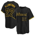 tocy M.Marlins #22 Sandy Alcantara Player Black Snake Skin City Home Game Stitched Jerseys