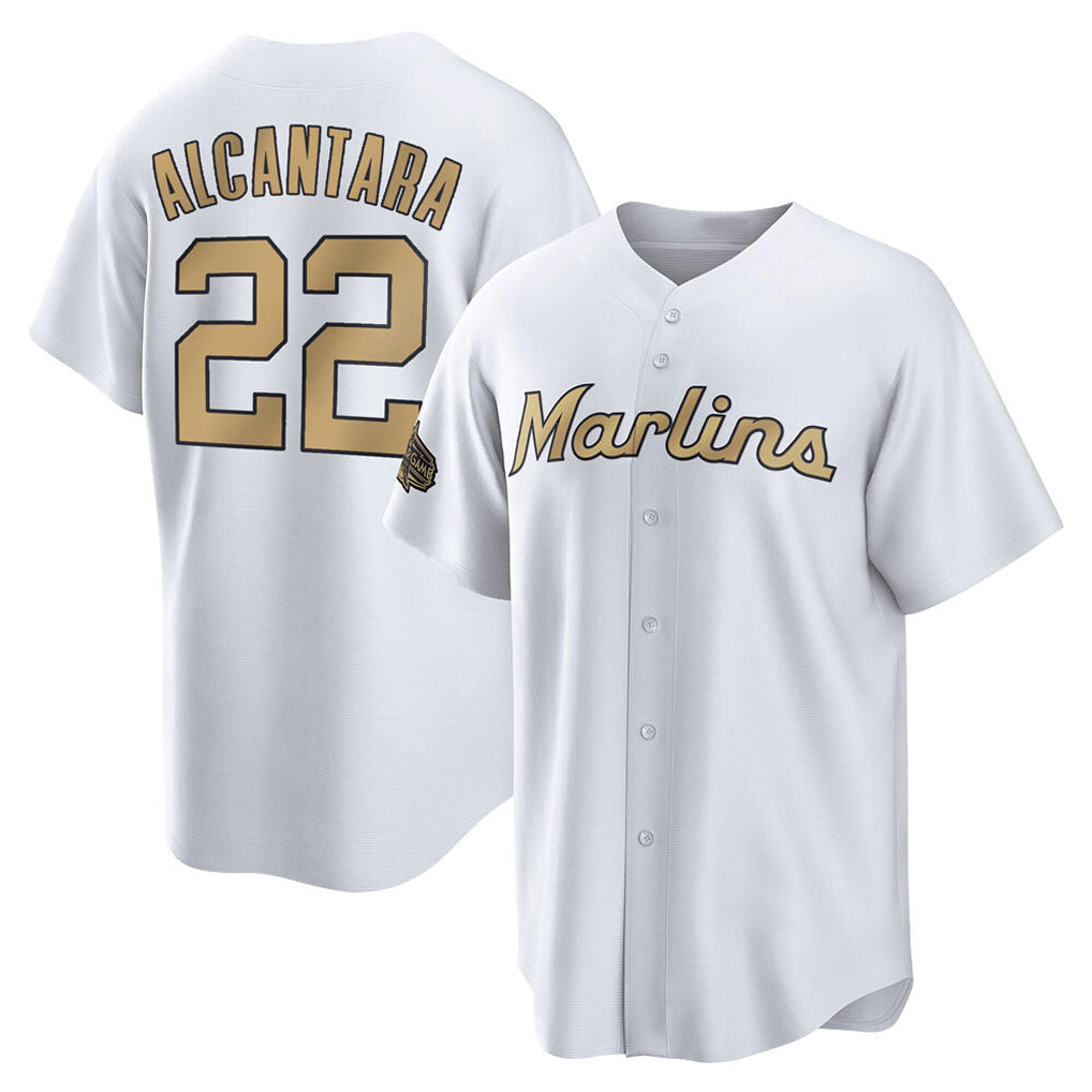 tocy M.Marlins #22 Sandy Alcantara Player Gold Home Game Stitched Jerseys
