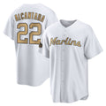 tocy M.Marlins #22 Sandy Alcantara Player Gold Home Game Stitched Jerseys