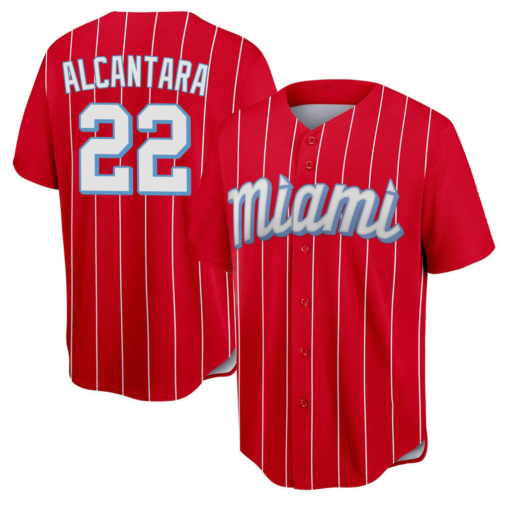 tocy M.Marlins #22 Sandy Alcantara Player Red City Connect Home Game Stitched Jerseys