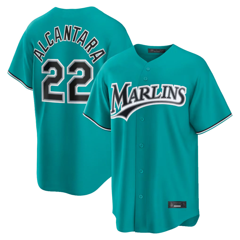 tocy M.Marlins #22 Sandy Alcantara Player Teal  Home Game Stitched Jerseys