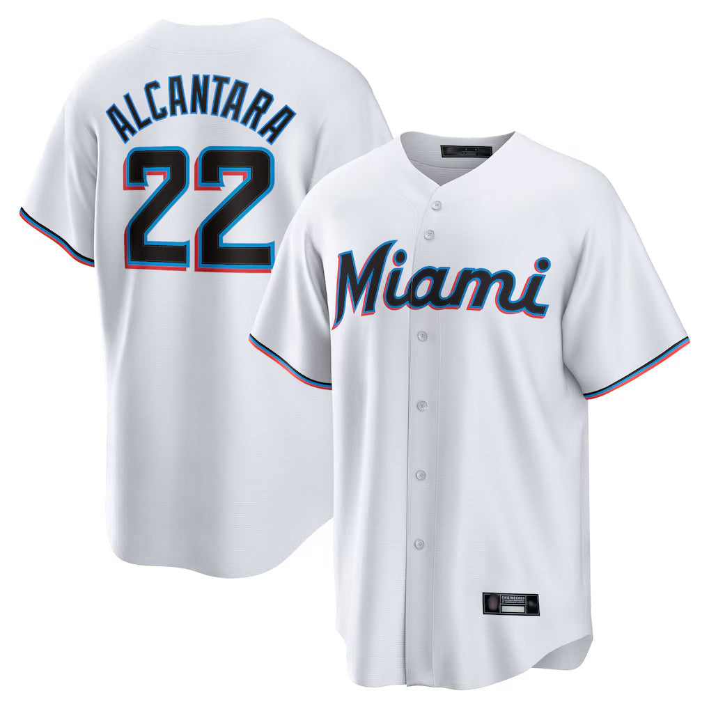 tocy M.Marlins #22 Sandy Alcantara Player White Home Game Stitched Jerseys