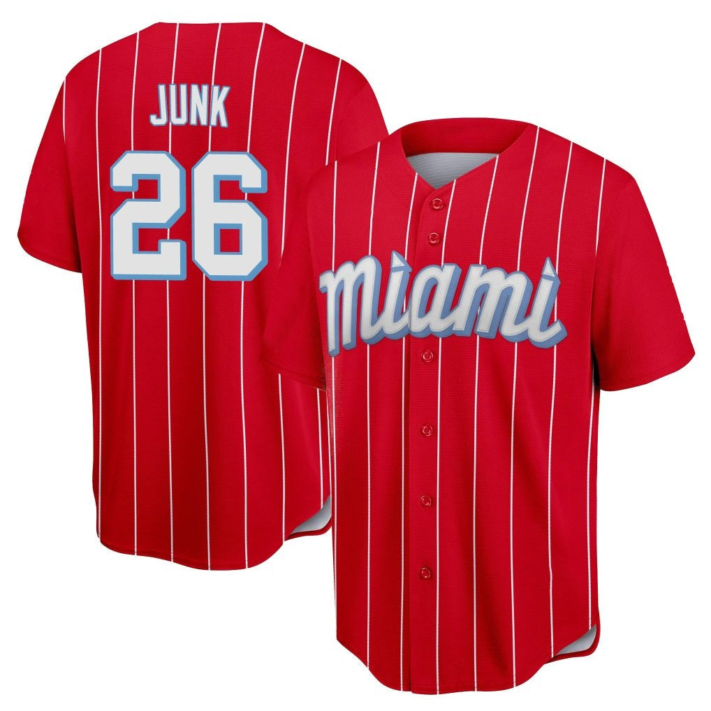 tocy M.Marlins #26 Janson Junk Player Red City Connect Home Game Stitched Jerseys