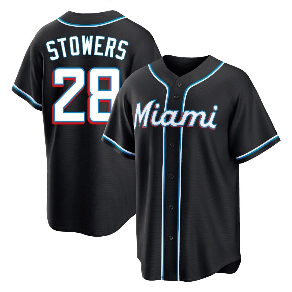 tocy M.Marlins #28 Kyle Stowers Player Black Fashion Out Home Game Stitched Jerseys