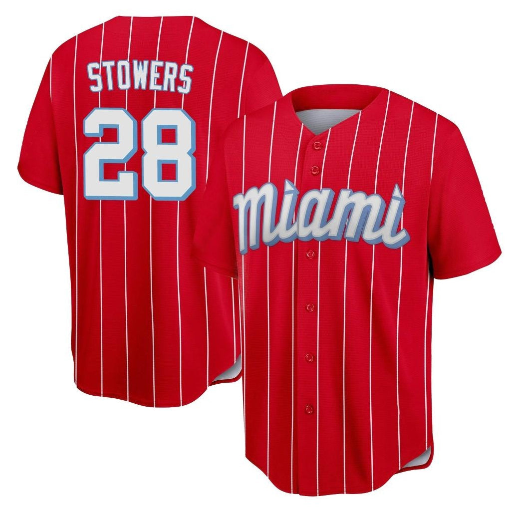 tocy M.Marlins #28 Kyle Stowers Player Red City Connect Home Game Stitched Jerseys