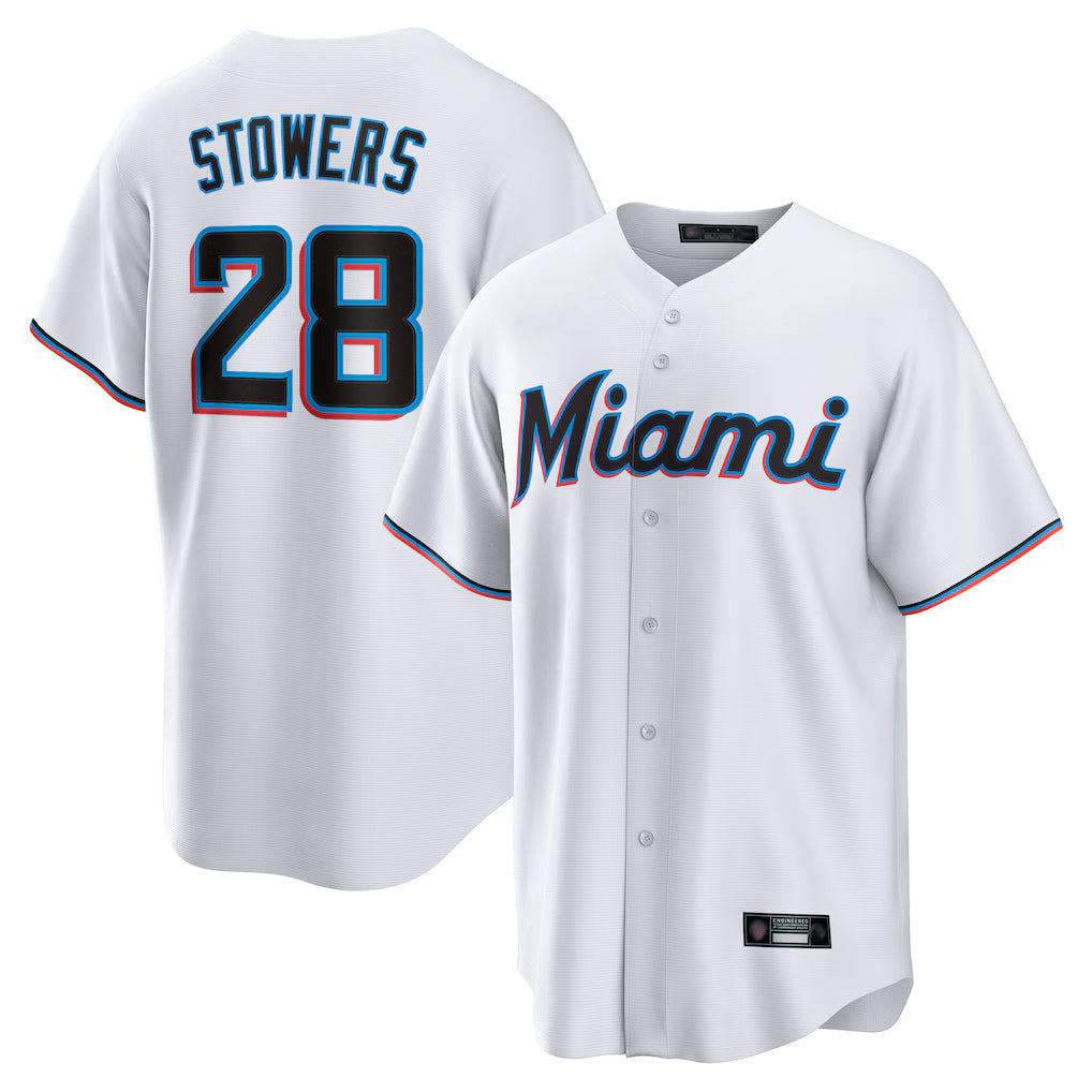 tocy M.Marlins #28 Kyle Stowers Player White  Home Game Stitched Jerseys