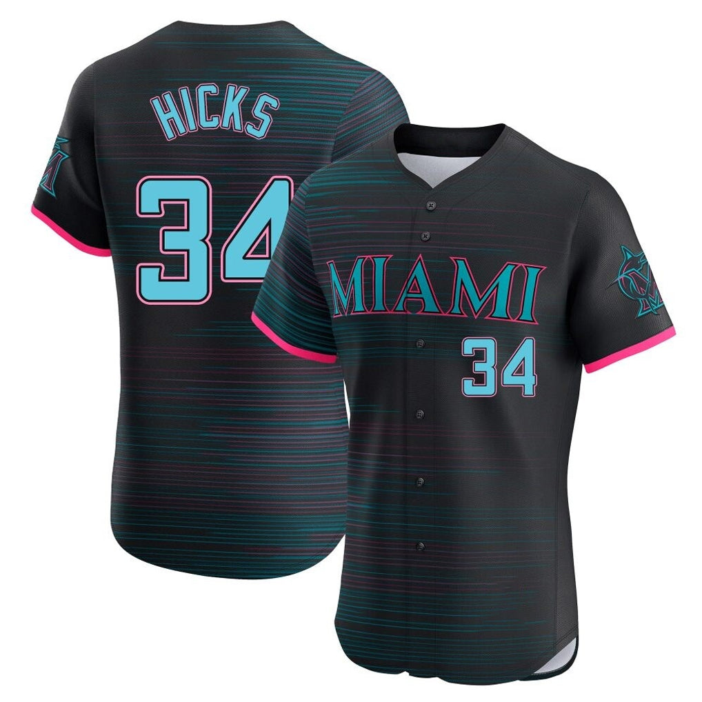 tocy M.Marlins #34 Liam Hicks Player Black City Connect Home Limited Elite Stitched Jerseys