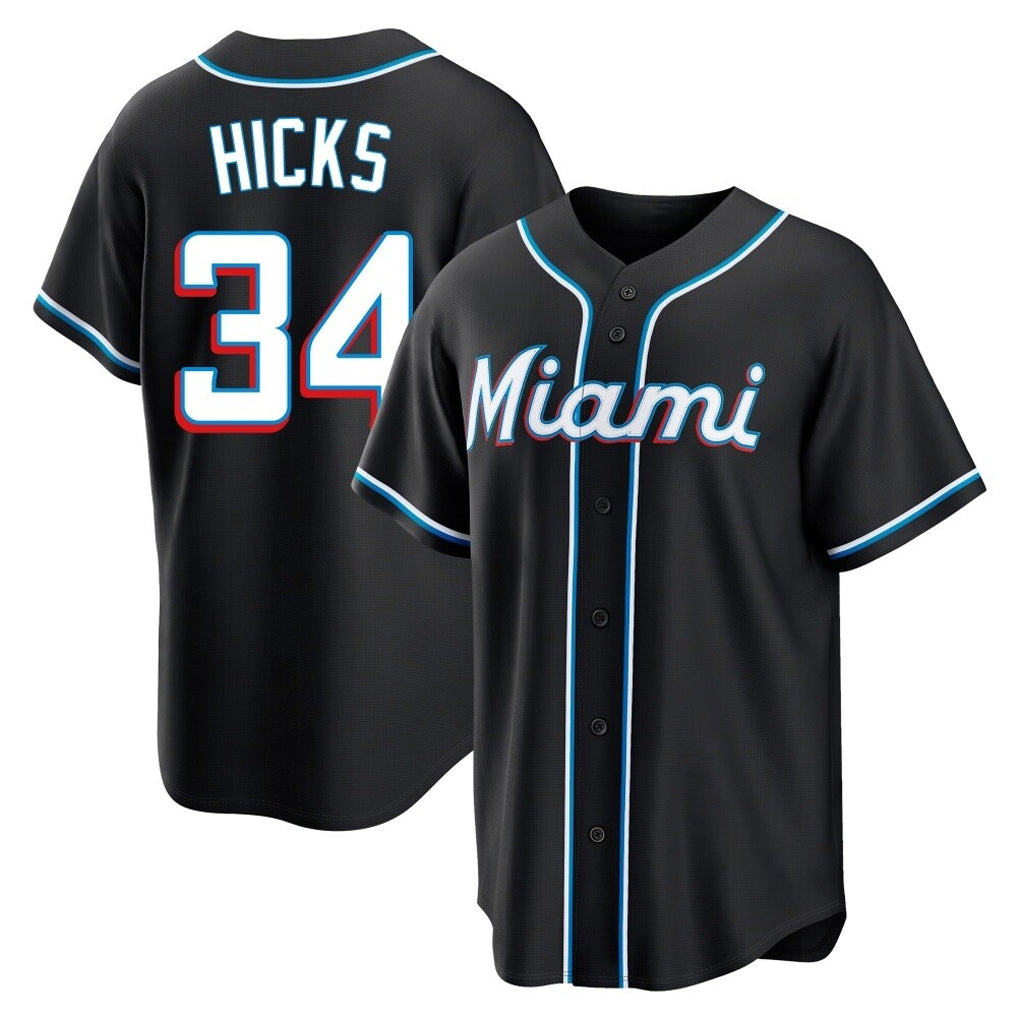 tocy M.Marlins #34 Liam Hicks Player Black Fashion Out Home Game Stitched Jerseys