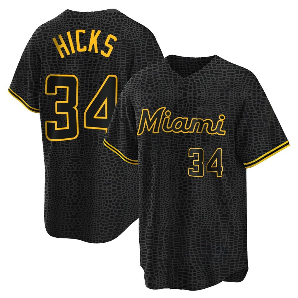 tocy M.Marlins #34 Liam Hicks Player Black Snake Skin City Home Game Stitched Jerseys