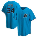 tocy M.Marlins #34 Liam Hicks Player Blue Home Game Stitched Jerseys