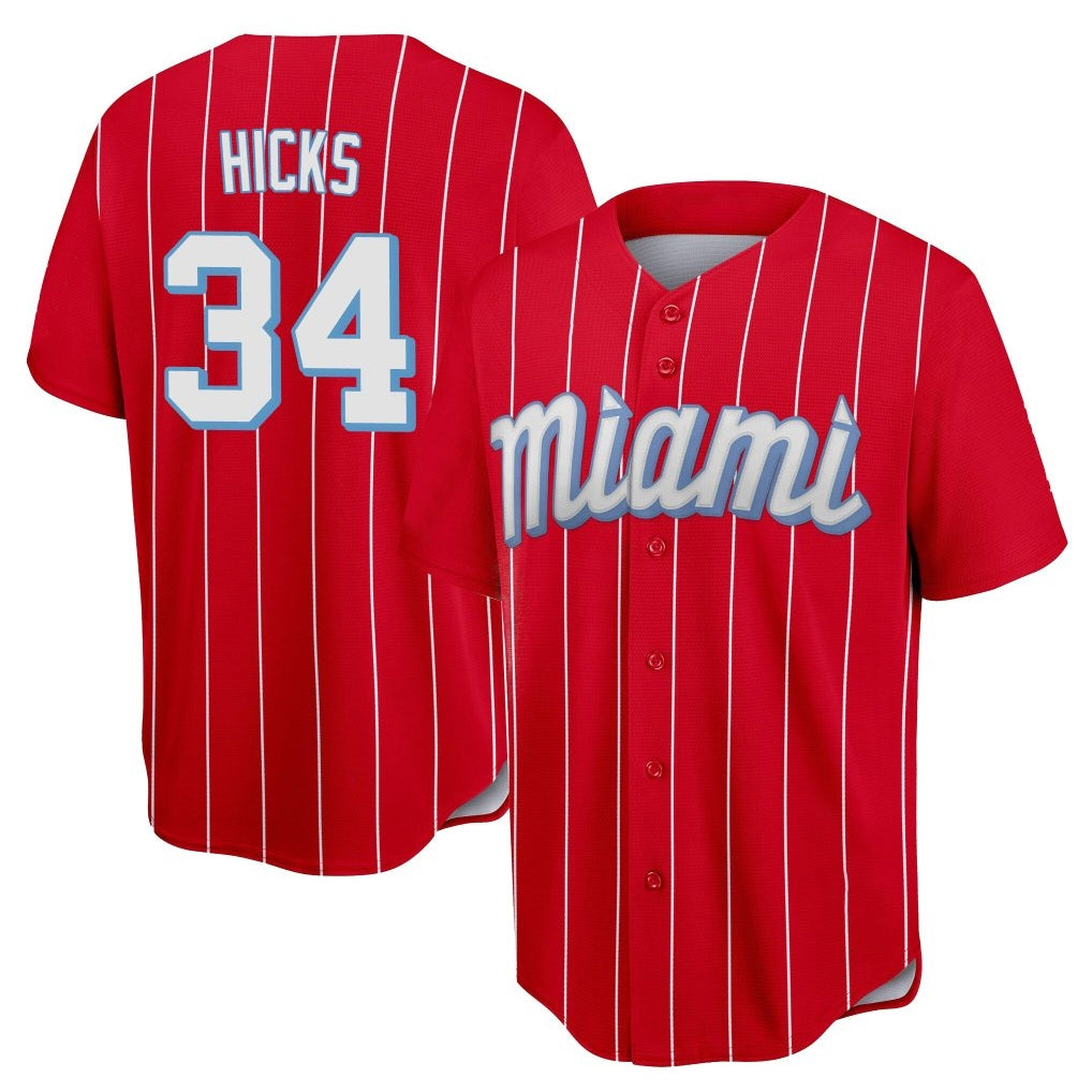 tocy M.Marlins #34 Liam Hicks Player Red City Connect Home Game Stitched Jerseys