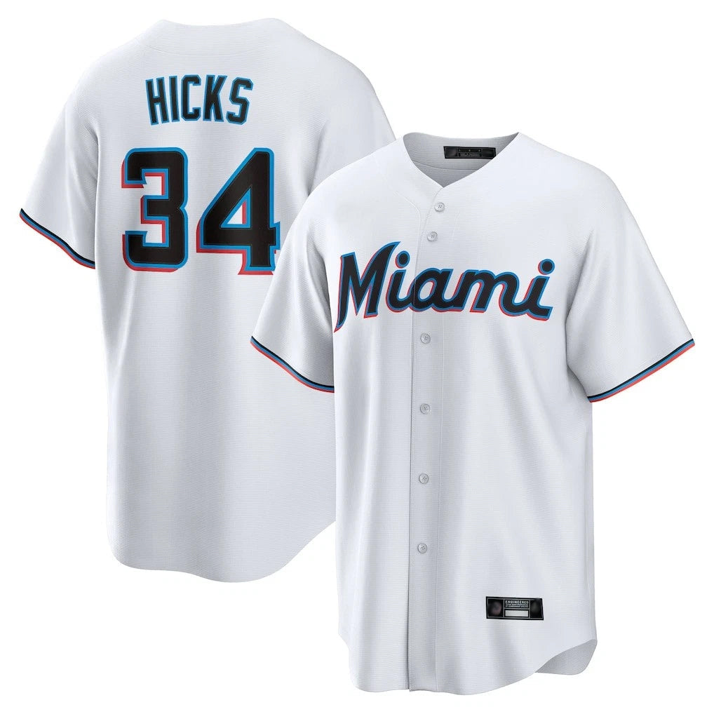 tocy M.Marlins #34 Liam Hicks Player White  Home Game Stitched Jerseys