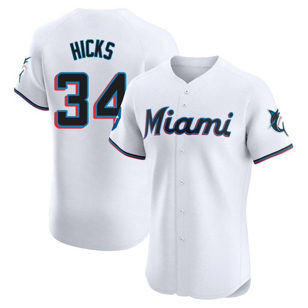 tocy M.Marlins #34 Liam Hicks Player White  Home Limited Elite Stitched Jerseys